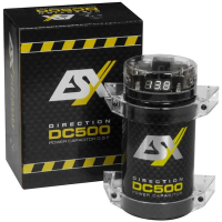 ESX DC500- 0.5 Farad Buffer Condensator met geïntegreerd verdeelblok en voltmeter
