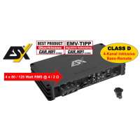ESX QM500.4 - 4x80/125 Watt RMS vermogen bij 4/2 Ohm impedantie - digitaal - compact- bass-remote-unit