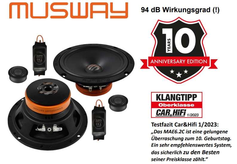 Musway MS6.2C Lautsprechersystem – 16,5 Cm 2-Wege Komponenten, 100 Watt RMS, Mit Bambus-Membran & Neodym-Hochtöner