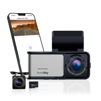 AutoSky ADC-888 - AutoSky 4K Dash Cam Pro – Voor 4K + Achter 1080P | GPS, WiFi, app-besturing, G-sensor | Nachtzicht, lusopname, parkeermodus – 64GB inbegrepen